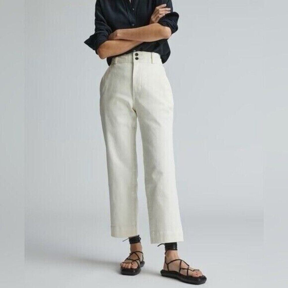 Everlane Womens Bone Cream Organic Cotton Straight Leg Pants Size 4 Bone